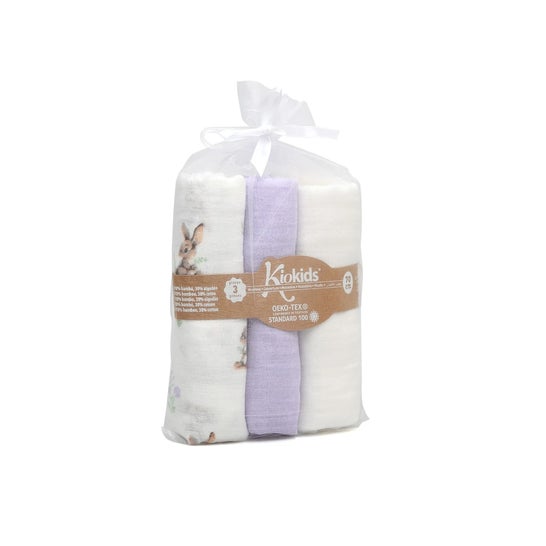 Kiokids Set Muselinas Conejitos Lavanda Blanco 70x70 cm