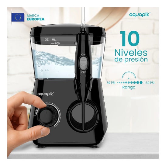 Aquapik100® Waterflosser Irrigador Dental 600 ml 10 Niveles Negro 1 ud