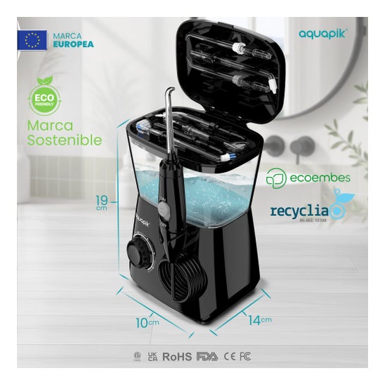 Aquapik100® Waterflosser Irrigador Dental 600 ml 10 Niveles Negro 1 ud