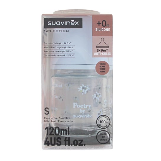 Suavinex Selection Biberon Vidrio Poetry SX Pro Flujo S 120 ml