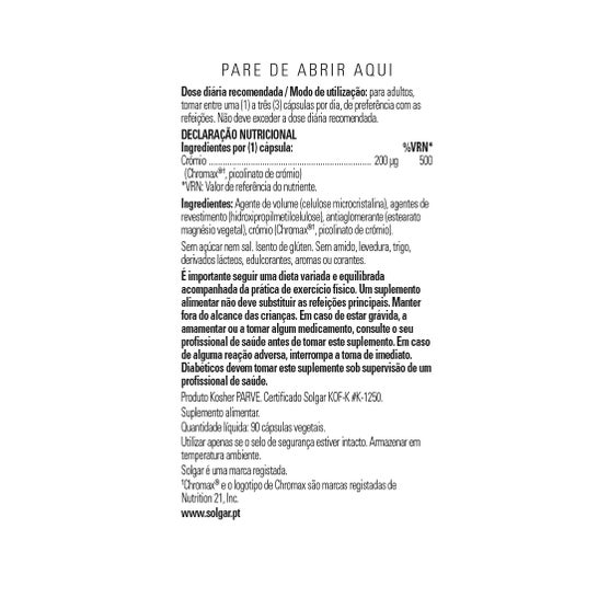 Solgar Picolinato de Cromo 200mcg 90vcaps