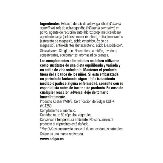 Solgar Ashwagandha Extracto de Raíz 60vcaps