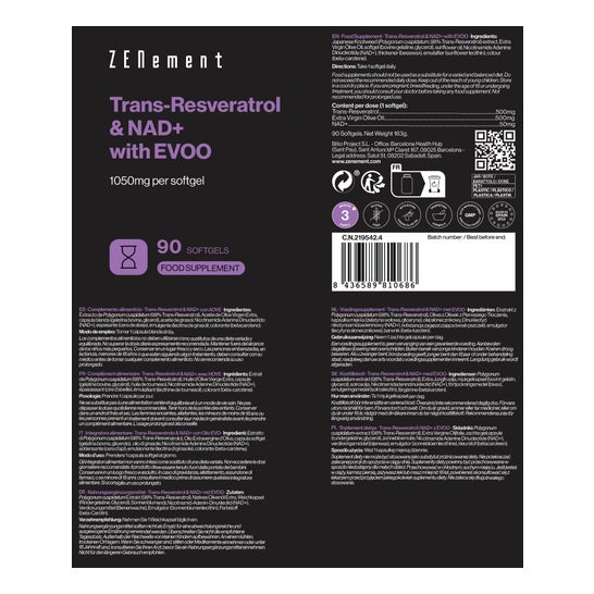 Zenement Trans-Resveratrol & NAD+ con AOVEE 90 Perlas