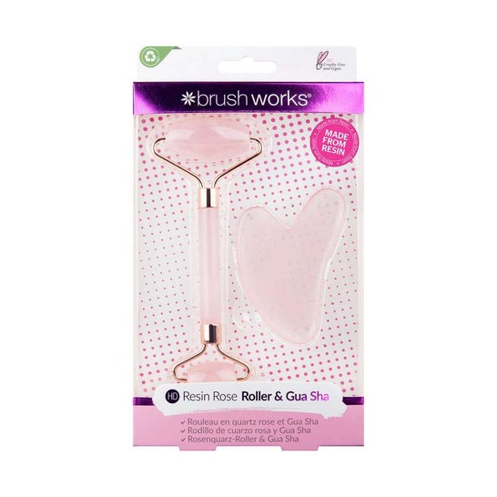 Brushworks Kit Rodillo Facial Rosa + Gua Sha