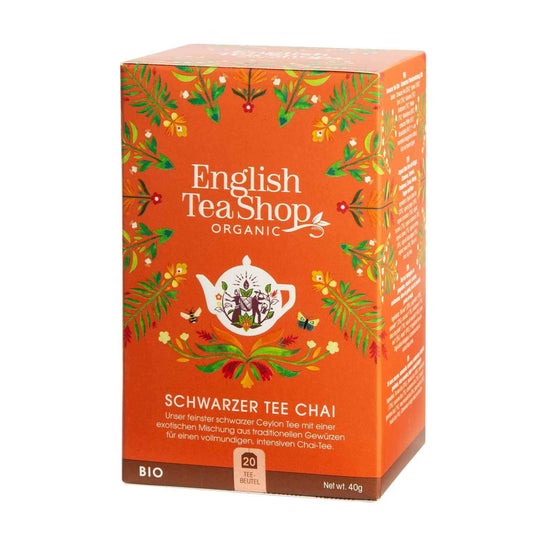 English Tea Shop Schwarzer Tee Chai Aufgüsse Bio 20 Umschläge