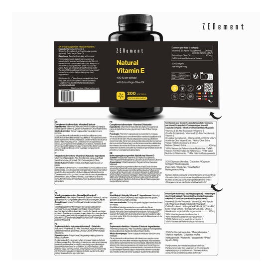 Zenement Vitamina E Natural 400 Ui D-Alfa-Tocoferol 200 Perlas