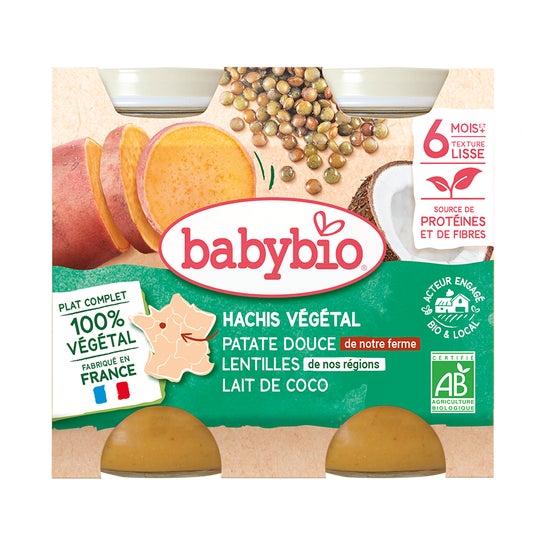 BabyBio Hachis Vegetal Boniato Lentejas Leche Coco 6M+ 2x200 g