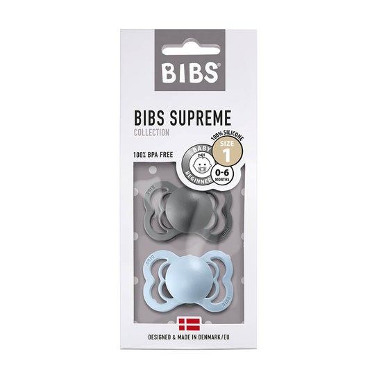 Bibs Supreme Sucettes Iron & Blue Baby 0-6m T1 2uds