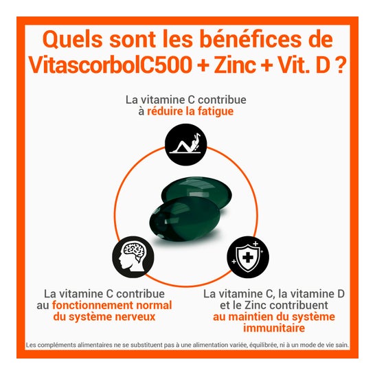 Vitascorbol Vitamina C 500 + Zinc + Vitamina D 30caps