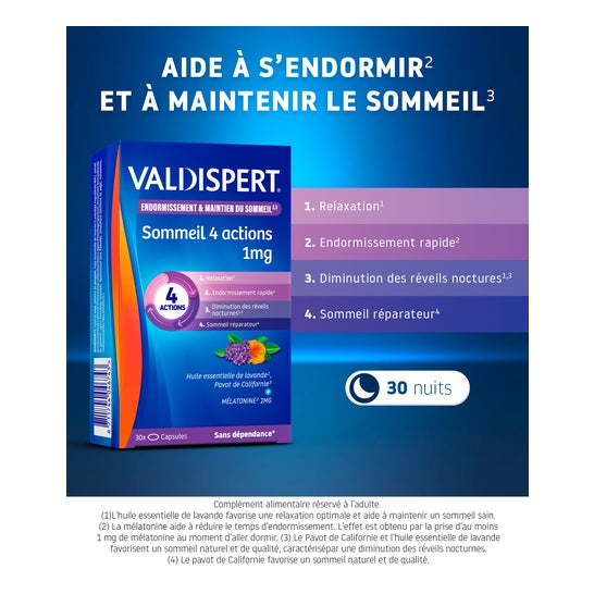 Valdispert mlatonina 1 mg " 4 acciones " Caja de 30 caps