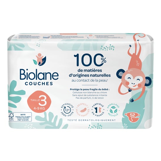 Biolane Natural Baby Diapers Size 3 4-9kg 52 Units