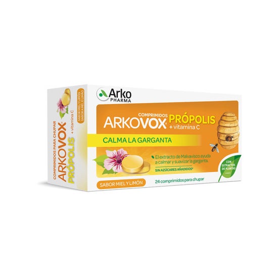 Arkovox Propolis + vitamin C lemon and honey 24 tabs.