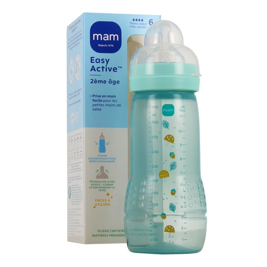 Mam Easy Active Biberón Tetina Flujo Muy Rápido +6M Ice 330 ml