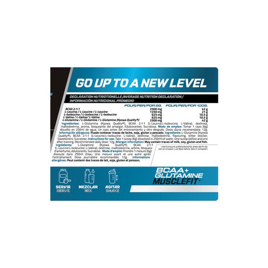 MuscleFit Glutamina + BCAAs Sabor Limón 500 g