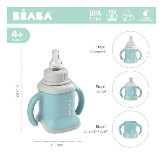 Beaba Taza Evoluclip 3 en 1 Airy green +4 M 150 ml