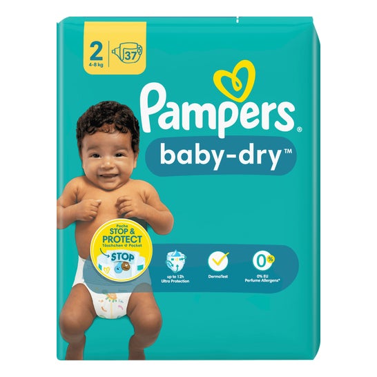 Pampers Baby Dry 12H Pañal Bebé Talla 2 4-8kg 37uds