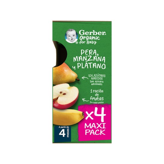 Gerber Organic Puré Pera, Manzana y Plátano 4x90 g