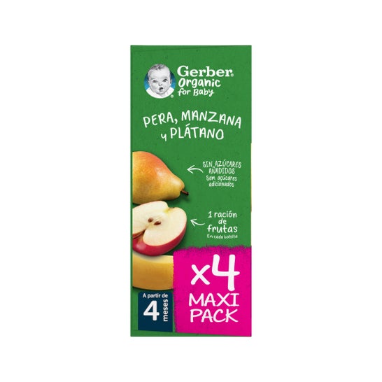 Gerber Organic Puré Pera, Manzana y Plátano 4x90 g