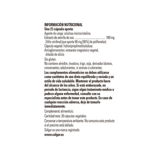 Solgar Uva Extracto de Semilla 100 mg 30vcaps