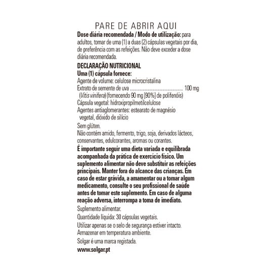 Solgar Uva Extracto de Semilla 100 mg 30vcaps