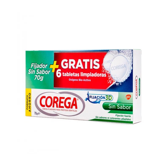 Corega fissazione 3D Flavorless 70Gr+6 compressa di pulizia gratuita Corega Fixation 3D Flavorless 70Gr+6