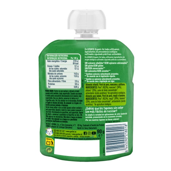Gerber Organic Puré Pera, Manzana y Plátano 90 g