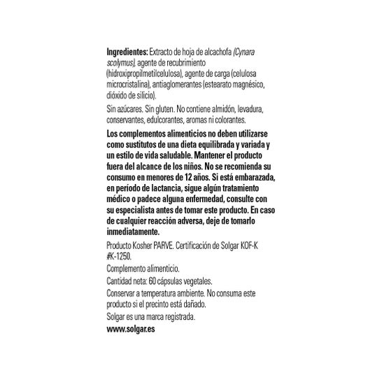 Solgar Alcachofa Extracto de Hoja 60vcaps