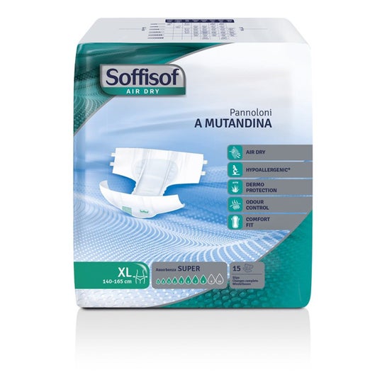 Soffisof Air Dry Pañal Braga Super XL 140-150cm 15uds