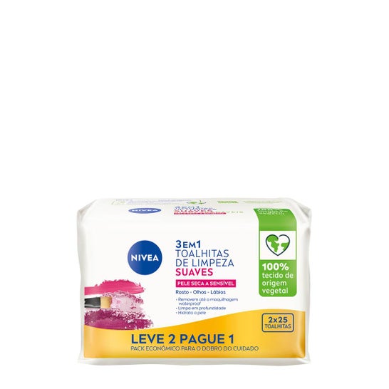 Nivea Toalhitas de Limpeza Suaves Pele Seca Sensível 50 Unidades