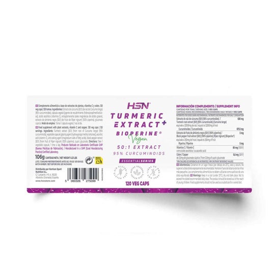 HSN Extracto de Cúrcuma 50:1 650 mg + Bioperine® 120 vcaps