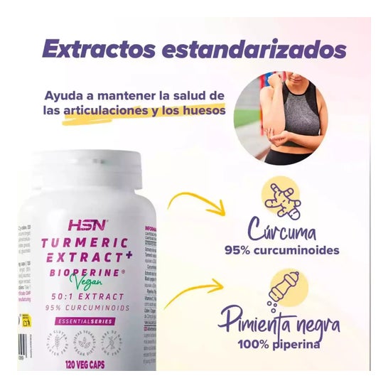 HSN Extracto de Cúrcuma 50:1 650 mg + Bioperine® 120 vcaps