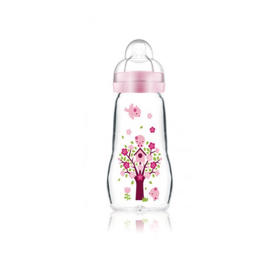 Mam Feel Good Pink Glass Baby Bottle +0 Months 260ml