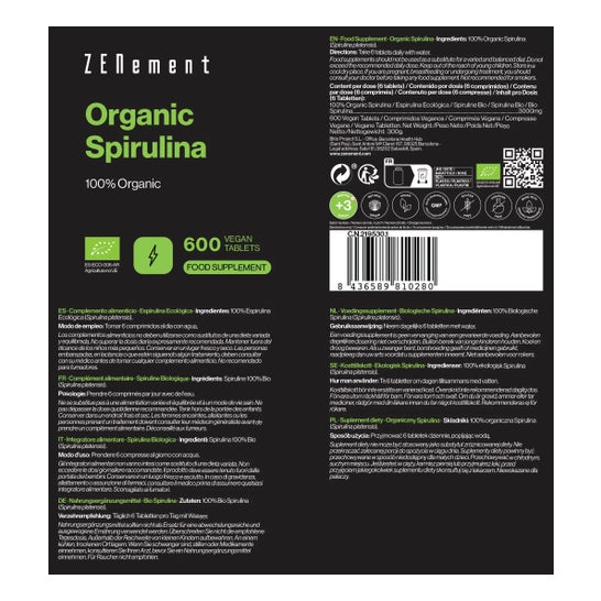 Zenement Espirulina Ecológica 600 comp