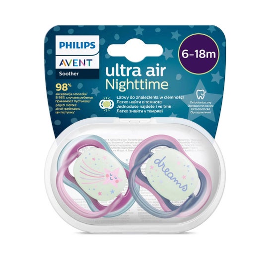 Avent Pack Chupetes Noche Silicona Rosa 6-18m 2uds