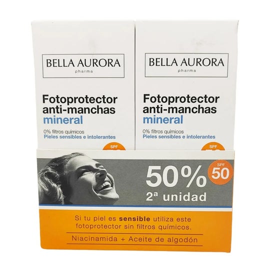 Bella Aurora Mineral 0% Protector Solar Facial Anti-Manchas SPF50 2x50ml