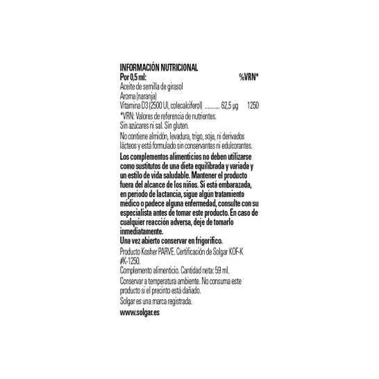 Solgar Vitamina D3 Líquida 2500 UI 62,5 mcg 59 ml