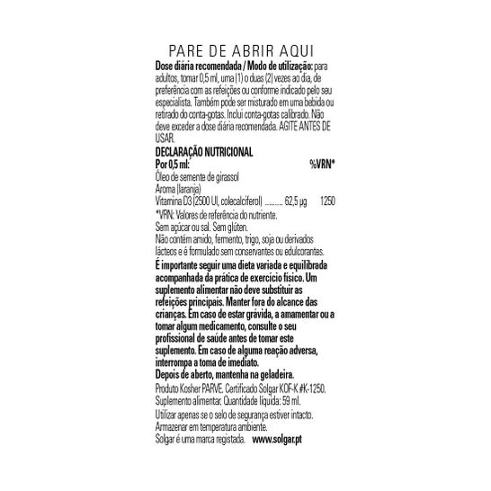 Solgar Vitamina D3 Líquida 2500 UI 62,5 mcg 59 ml