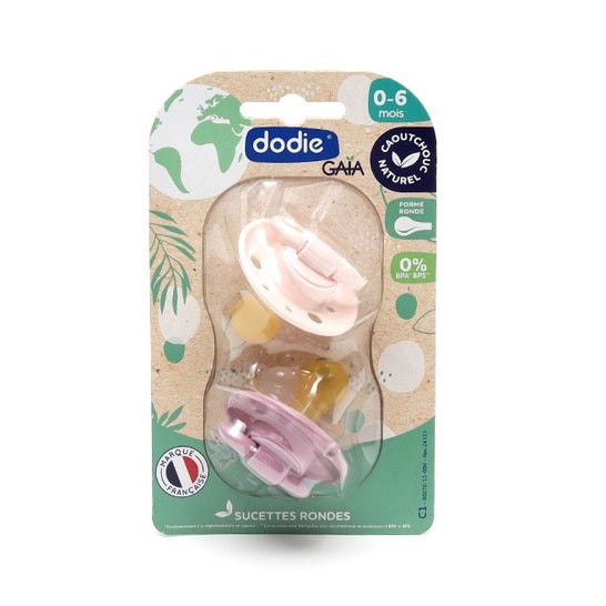 Dodie Gaia Round Rubber Soothers Pack 0-6m Pink 2 pieces