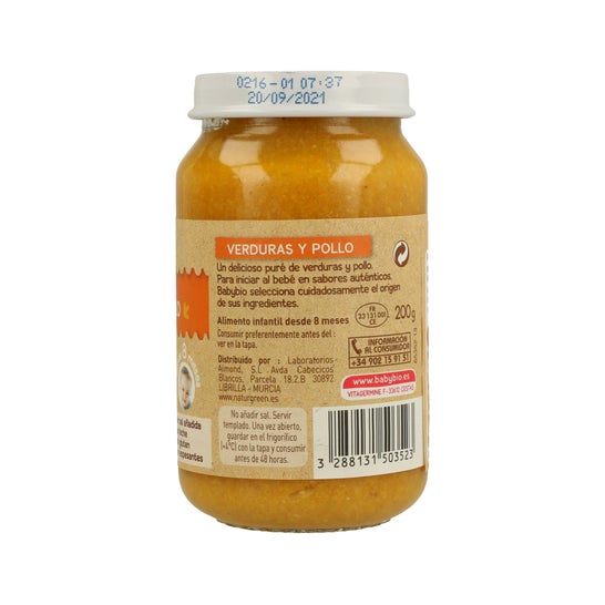 Babybio Tarrito Ecológico de Verduras y Pollo 200 g