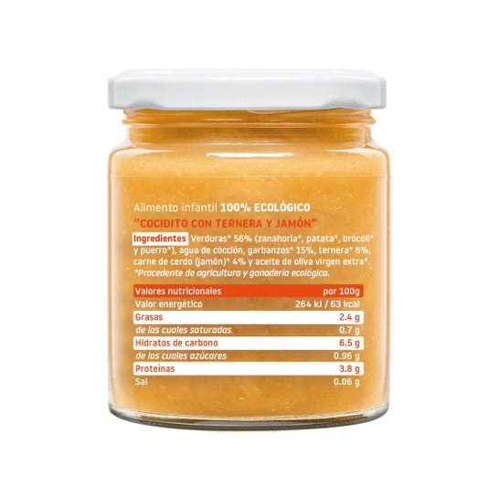 Smileat Tarrito Ecológico Cocidito Ternera y Jamón 230 g