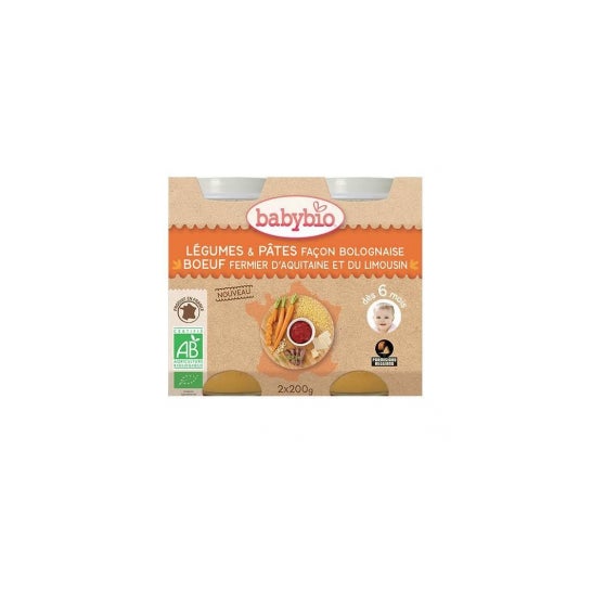 Babybio Menú Diario de 6 Meses Verduras y Pasta Al Estilo Boloñés 2 X200 gramos