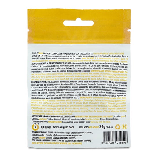Wug Chicle Energy+ Menta y Vainilla 10 uds