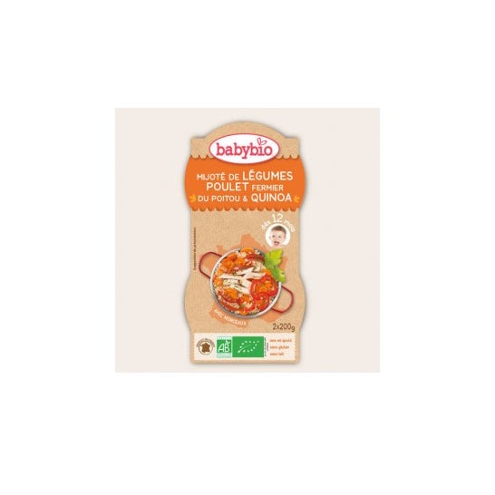 Babybio Bowls Menu Verduras Pollo granja Quinua Orgánico en 12 Meses 2 X 200 g