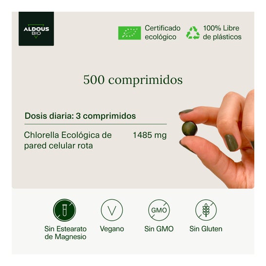 Aldous Bio Chlorella Ecológica y Orgánica Calidad Premium 600 comp