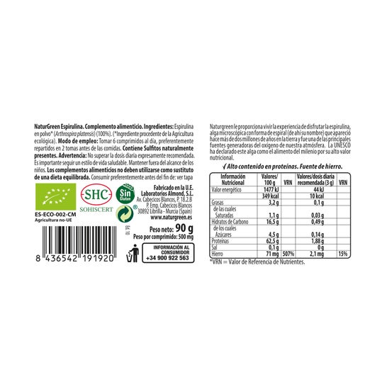 Naturgreen espirulina ecológica 180 comp
