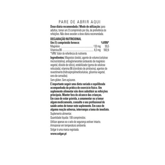 Solgar Magnesio Vitamina B6 100 comp