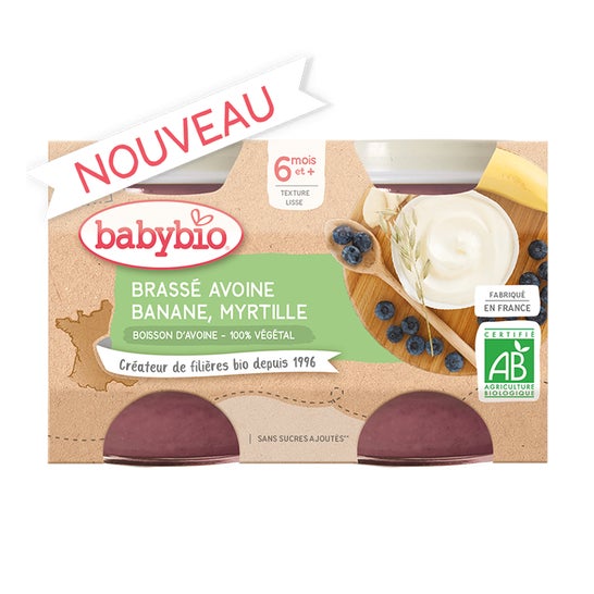 BabyBio Brassé Avoine, Banane, Myrtille 2 x 130g
