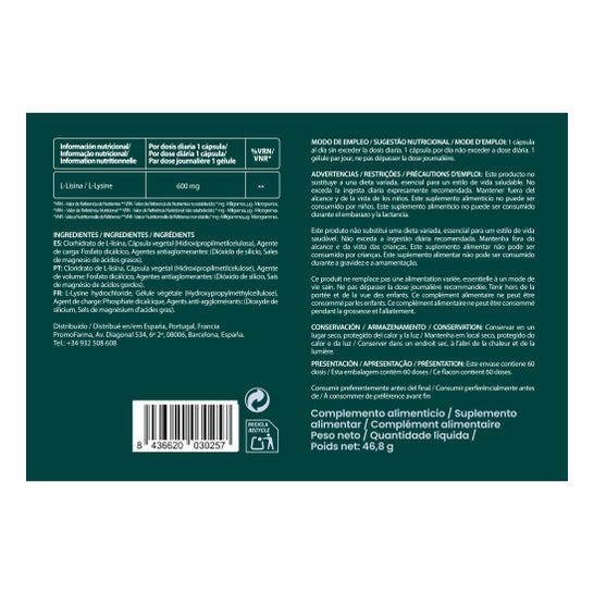 DocMorris L-Lysine 600mg 60caps (Expiry date under 6 months)