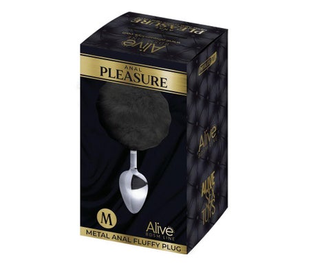 Alive Anal Pleasure Plug Liso Metal Pompón Negro Talla M 1ud