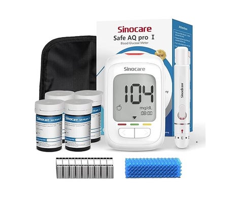 Sinocare Safe Aq Pro I Kit Glucómetro + 100 Tiras + Punción